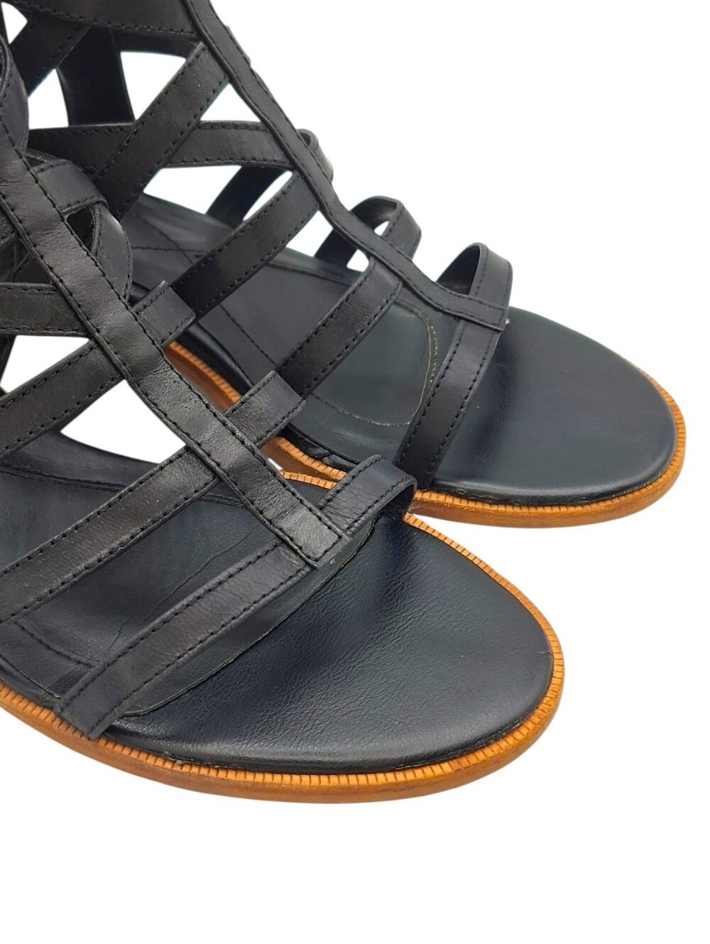 ISOLA Genuine Leather Gladiator Strappy Sandals Black Size 9 - Picture 5 of 8